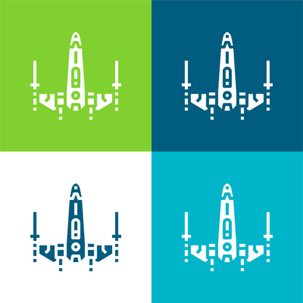 Csatahajó Lapos négy szín minimális ikon készlet - Vektor, kép