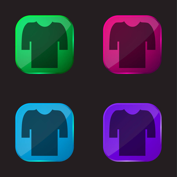Black T Shirt four color glass button icon - Vector, Image