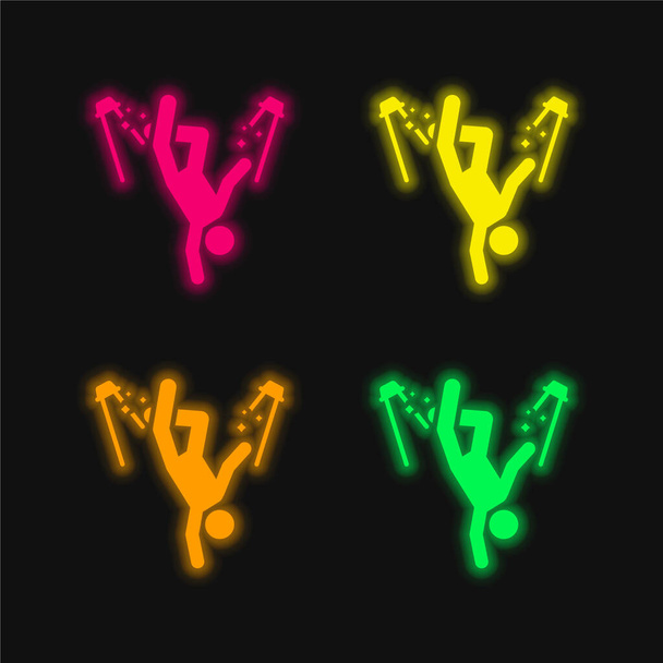 Romper la danza de cuatro colores brillante icono del vector de neón - Vector, Imagen