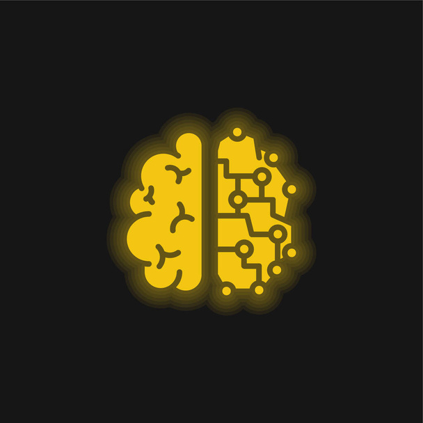 Cerebro amarillo brillante icono de neón - Vector, imagen
