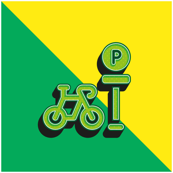 Parking à vélos Logo vectoriel 3d moderne vert et jaune - Vecteur, image