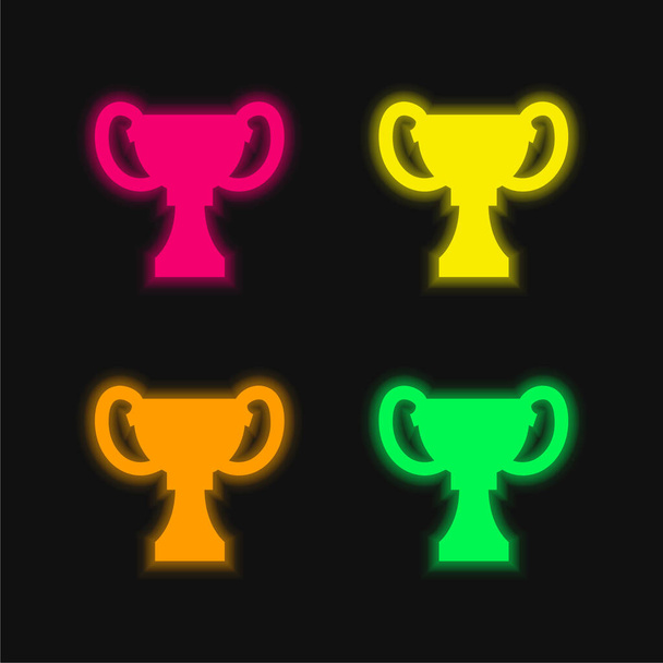 Award Black Shape Of Trophy Cup four color glowing neon vector icon - Vector, Image