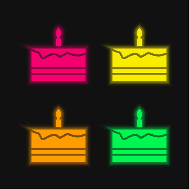 Birthday Cake four color glowing neon vector icon - Vector, Image