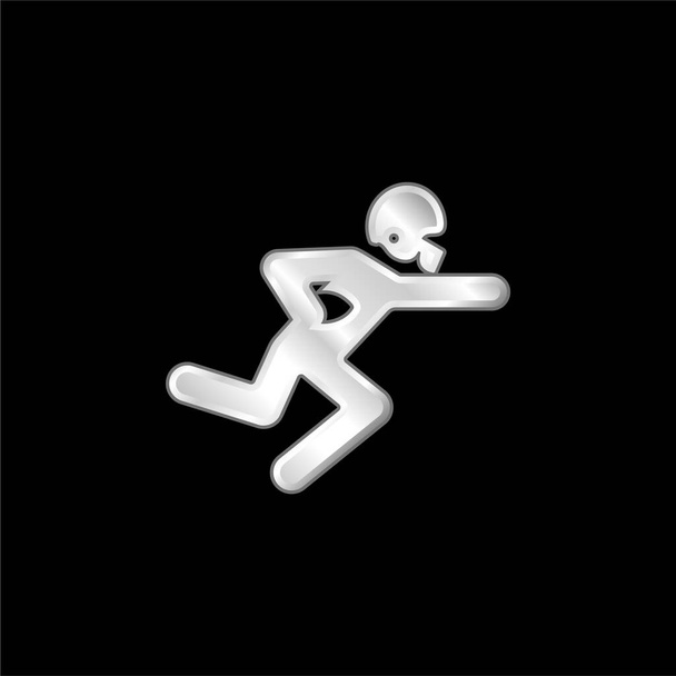 Jugador de fútbol americano corriendo con la bola plateado icono metálico - Vector, Imagen