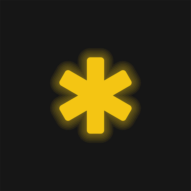 Asterisk geel gloeiend neon icoon - Vector, afbeelding