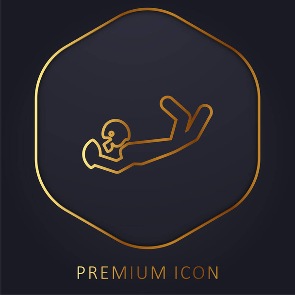 American Football Player Catching The Ball linea dorata logo premium o icona - Vettoriali, immagini