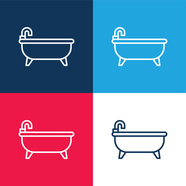 Banheira azul e vermelho quatro cores conjunto de ícones mínimos - Vetor, Imagem