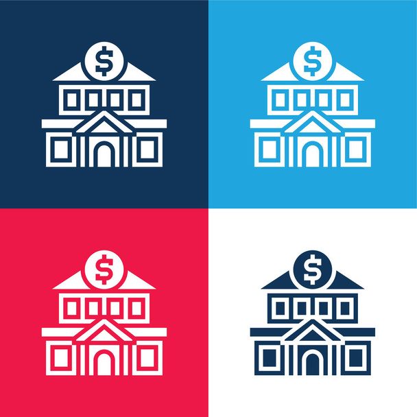 Banking blu e rosso quattro colori set icona minima - Vettoriali, immagini