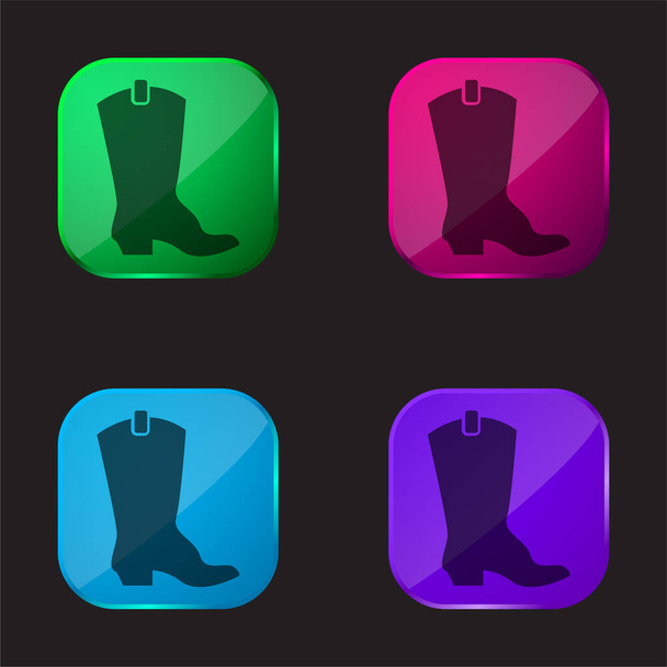 Boot cztery kolor szklany przycisk ikona - Wektor, obraz