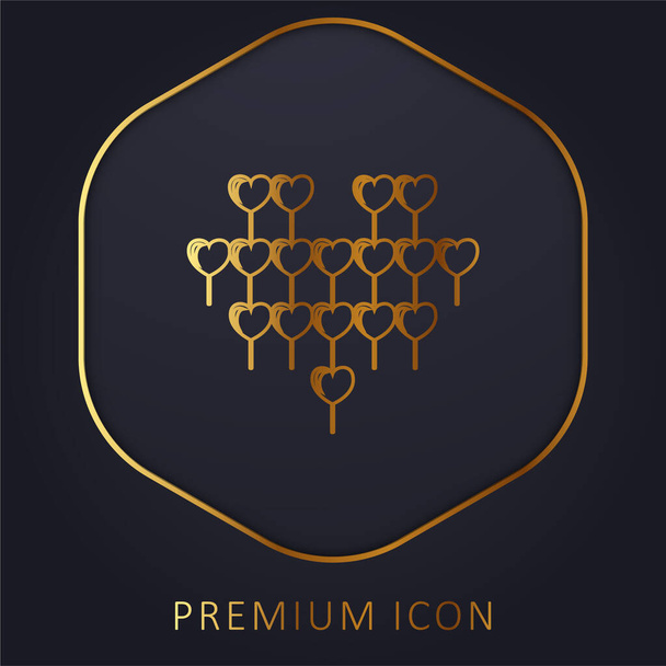 Привлекательный воздушный шар сердца из нескольких шаров сердца золотая линия премиум логотип или икона - Вектор,изображение