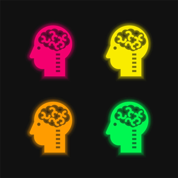 Εγκέφαλος στο κεφάλι τέσσερα χρώμα λαμπερό εικονίδιο διάνυσμα νέον - Διάνυσμα, εικόνα