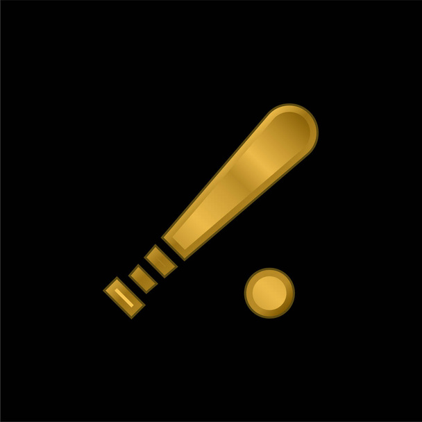 Honkbalknuppel vergulde metalen icoon of logo vector - Vector, afbeelding
