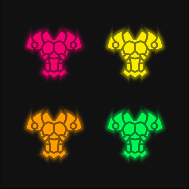 鎧4色輝くネオンベクトルアイコン - ベクター画像