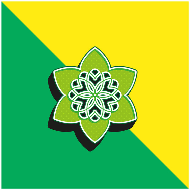 Mooie Boeddhistische Bloem Groen en geel moderne 3D vector pictogram logo - Vector, afbeelding