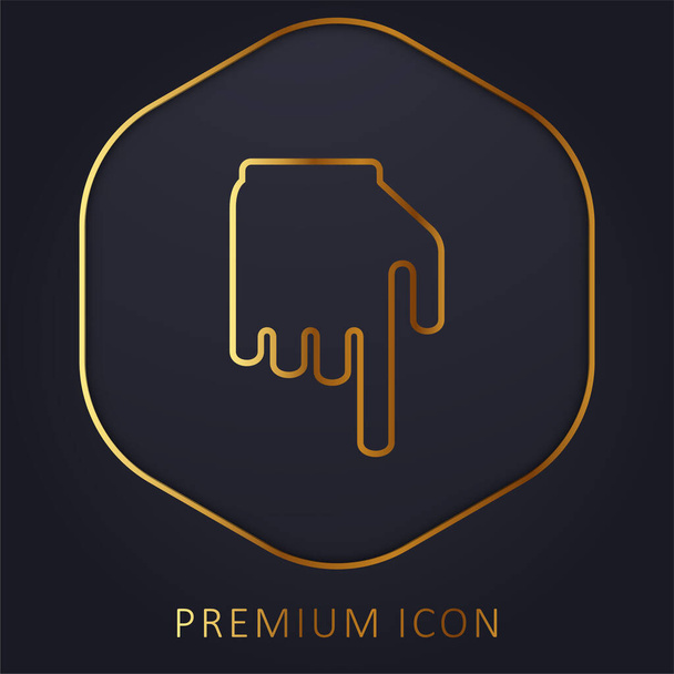 Mano negra con dedo apuntando hacia abajo logotipo de la línea de oro premium o icono - Vector, Imagen
