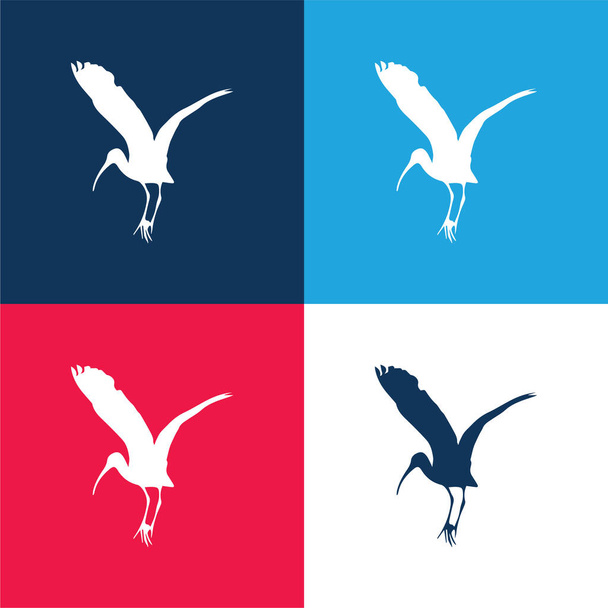 鳥のコウノトリの形青と赤の4色の最小アイコンセット - ベクター画像