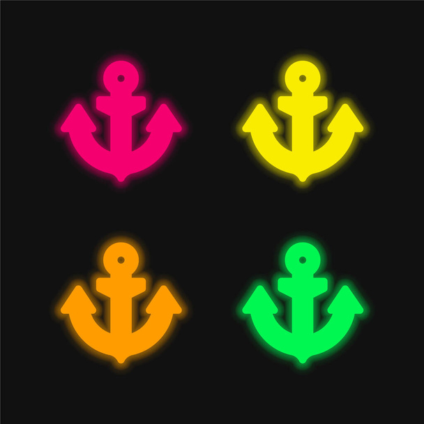 Αγκυροβόλιο τεσσάρων χρωμάτων λαμπερό εικονίδιο διάνυσμα νέον - Διάνυσμα, εικόνα
