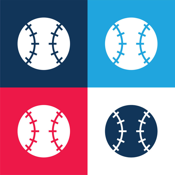Pelota de béisbol azul y rojo conjunto de iconos mínimo de cuatro colores - Vector, imagen
