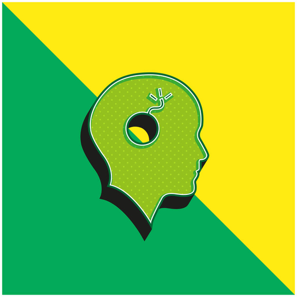 Φαλακρό κεφάλι με μια βόμβα πράσινο και κίτρινο σύγχρονο 3d διάνυσμα λογότυπο εικονίδιο - Διάνυσμα, εικόνα