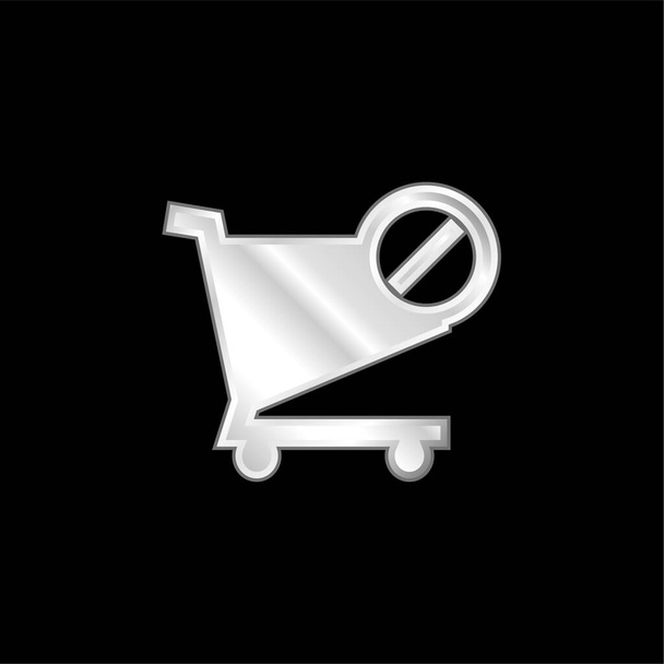 Blocked Shopping Cart E Commerce Symbol silver plated metallic icon - Vector, Image