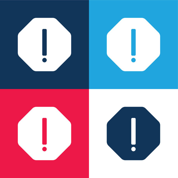 Внимание синий и красный четыре цвета минимальный набор значков - Вектор,изображение