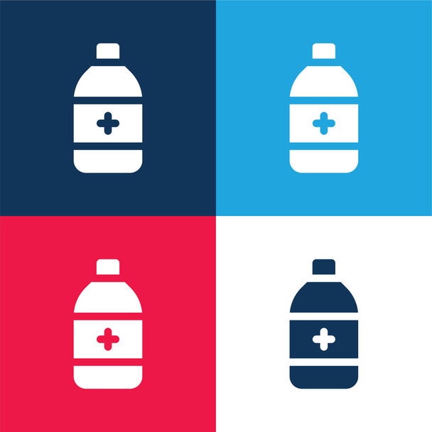 Álcool azul e vermelho quatro cores conjunto de ícones mínimos - Vetor, Imagem