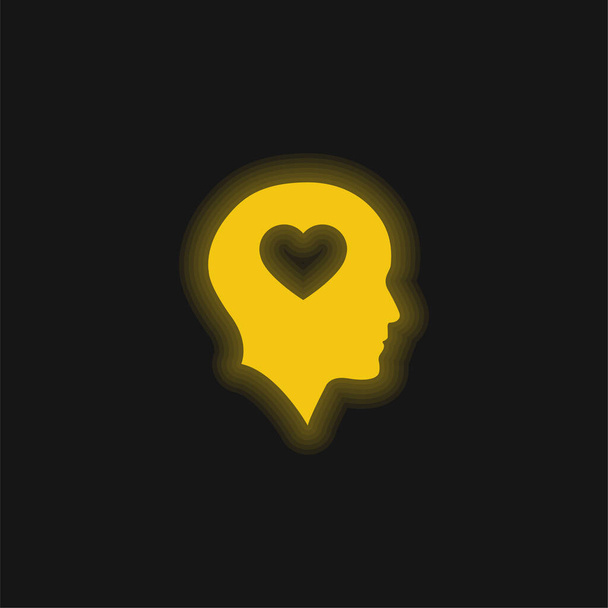 Cabeça careca com coração amarelo brilhante ícone de néon - Vetor, Imagem