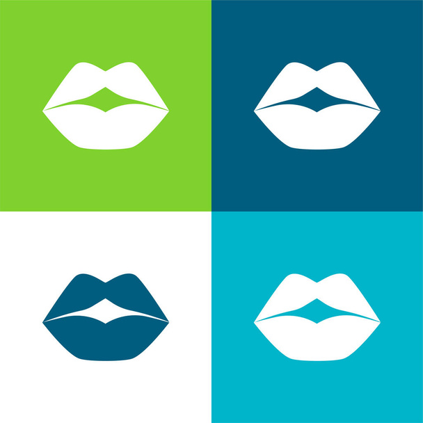 Big Lips Set di icone minime piatte a quattro colori - Vettoriali, immagini