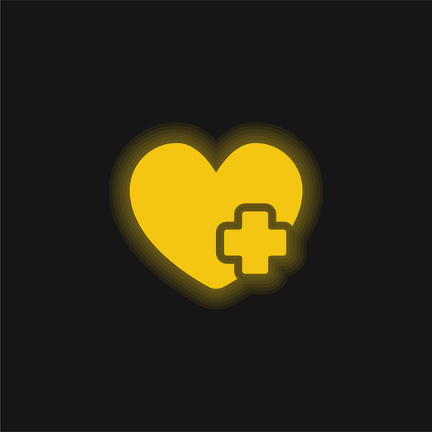 Add Heart yellow glowing neon icon - Vector, Image