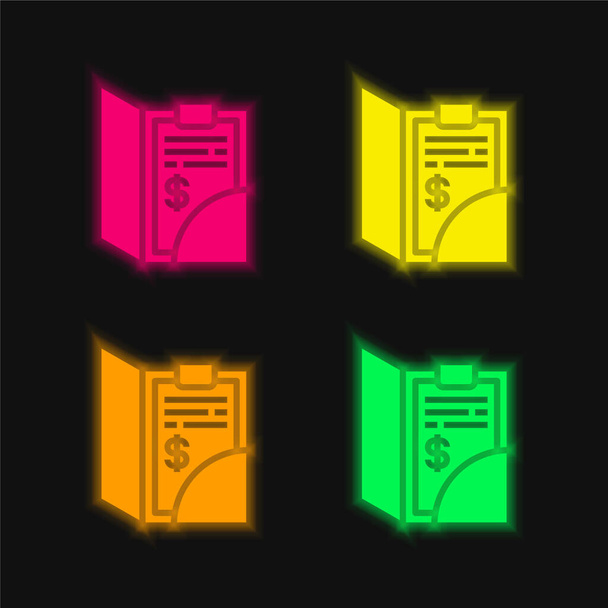 Bill cuatro color brillante icono de vectores de neón - Vector, imagen