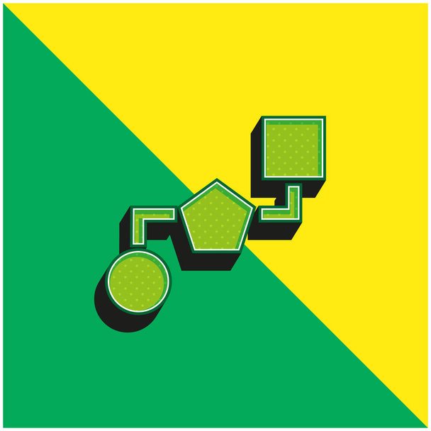 блочная схема трех геометрических форм зеленый и желтый современный 3D логотип векторной иконки - Вектор,изображение