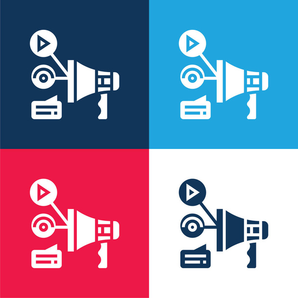 Reklama niebieski i czerwony zestaw czterech kolorów minimalny zestaw ikon - Wektor, obraz