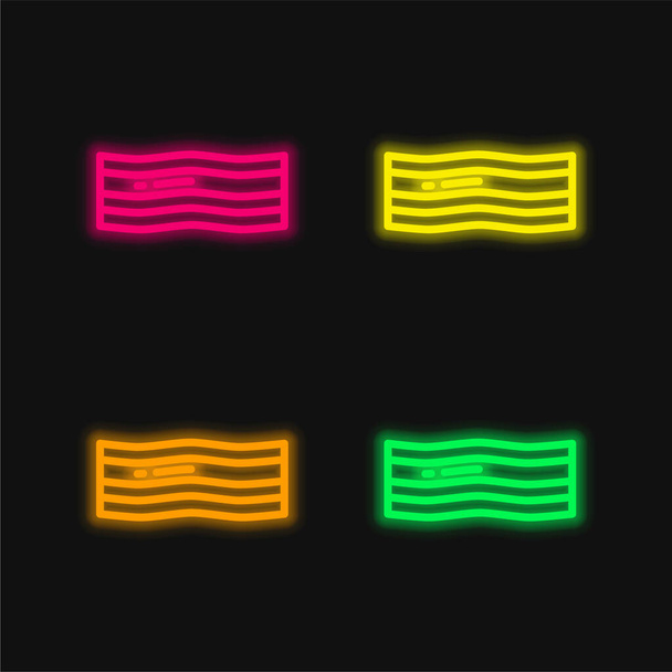 Bacon ícone de vetor de néon brilhante de quatro cores - Vetor, Imagem