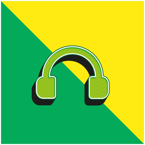 Outil de casque audio Logo d'icône vectoriel 3D moderne vert et jaune - Vecteur, image