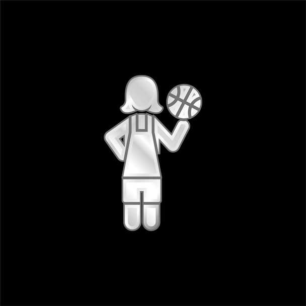 バスケットボール選手銀メッキ金属アイコン - ベクター画像