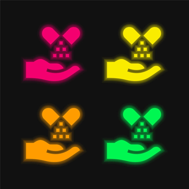 Alternative Medizin vier Farben leuchtenden Neon-Vektor-Symbol - Vektor, Bild