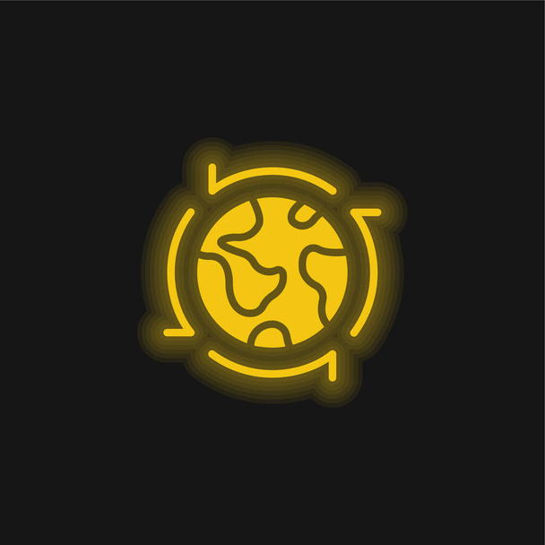 Вокруг света желтый светящийся неоновый значок - Вектор,изображение