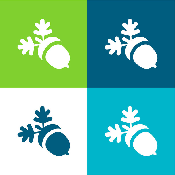 Set di icone minimali a quattro colori Acorn Flat - Vettoriali, immagini
