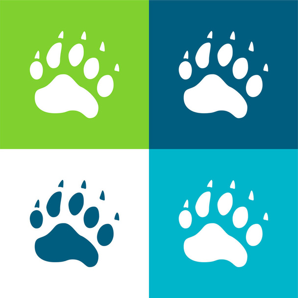 Bear Pawprint Flat čtyři barvy minimální ikona nastavena - Vektor, obrázek