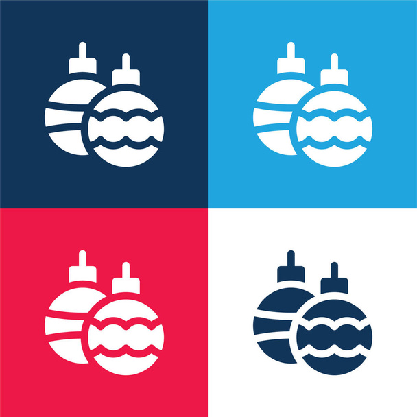 Bauble azul y rojo conjunto de iconos mínimo de cuatro colores - Vector, imagen