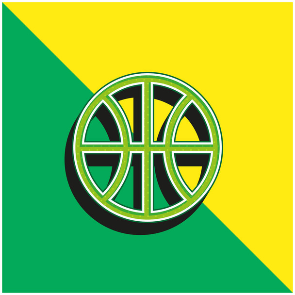 Баскетбол Зеленый и желтый современный 3D логотип векторной иконы - Вектор,изображение