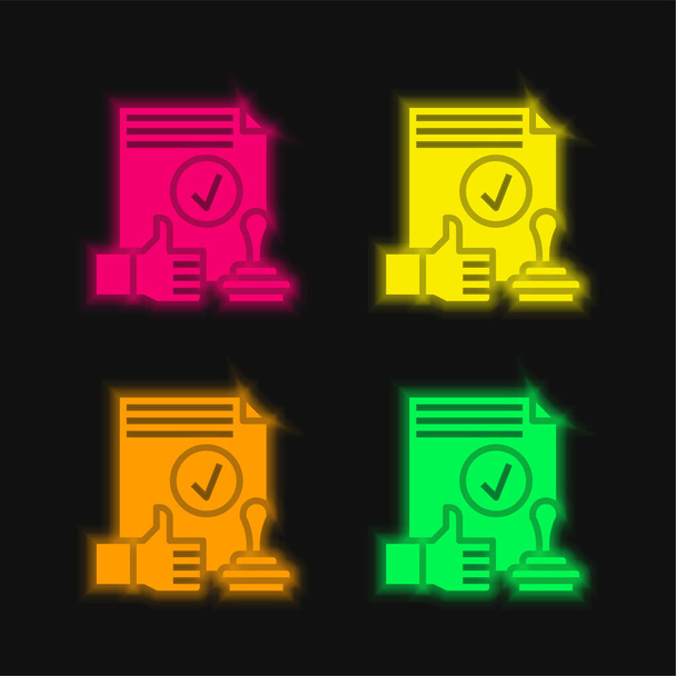 Approval four color glowing neon vector icon - Vector, Image