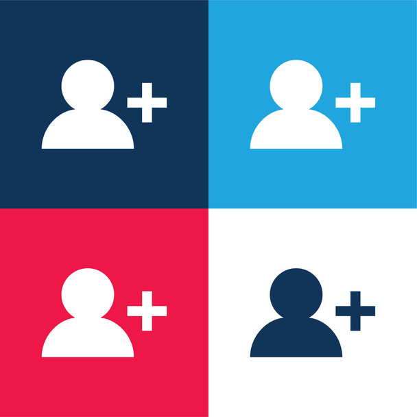 Añadir usuario azul y rojo conjunto de iconos mínimo de cuatro colores - Vector, Imagen