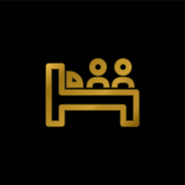 Bed For Two Persons gold plated metalic icon or logo vector - Vector, Image