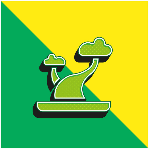 Bonsai Verde e amarelo moderno logotipo vetor 3d ícone - Vetor, Imagem
