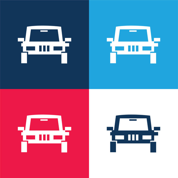 Todo Terreno vehículo azul y rojo de cuatro colores mínimo icono conjunto - Vector, Imagen