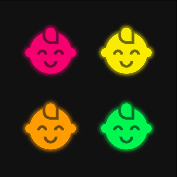 Baby Boy négy színű izzó neon vektor ikon - Vektor, kép