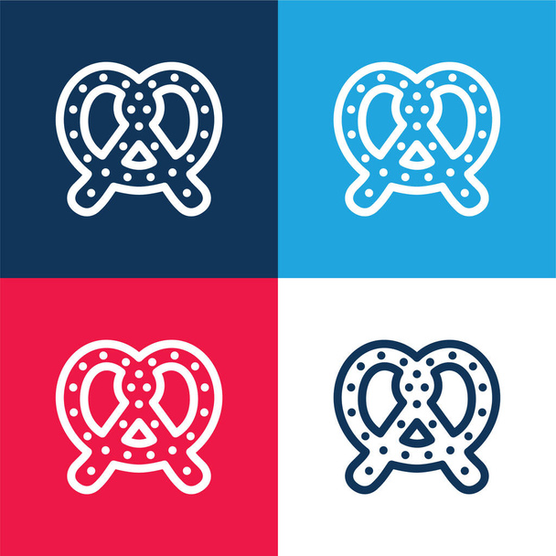 Gran Pretzel azul y rojo conjunto de iconos mínimo de cuatro colores - Vector, imagen