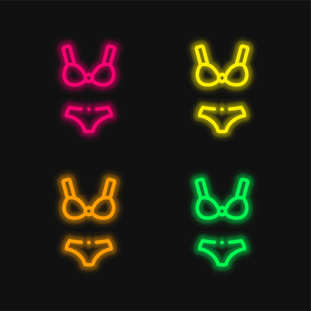Bikini vier kleuren gloeiende neon vector icoon - Vector, afbeelding