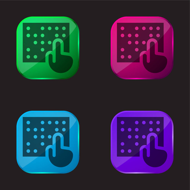 Braille four color glass button icon - Vector, Image